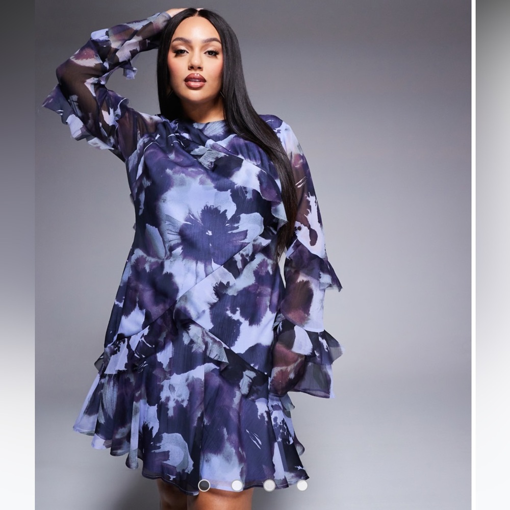 ASOS Floral Ruffle Mini Dress in Blue and Purple